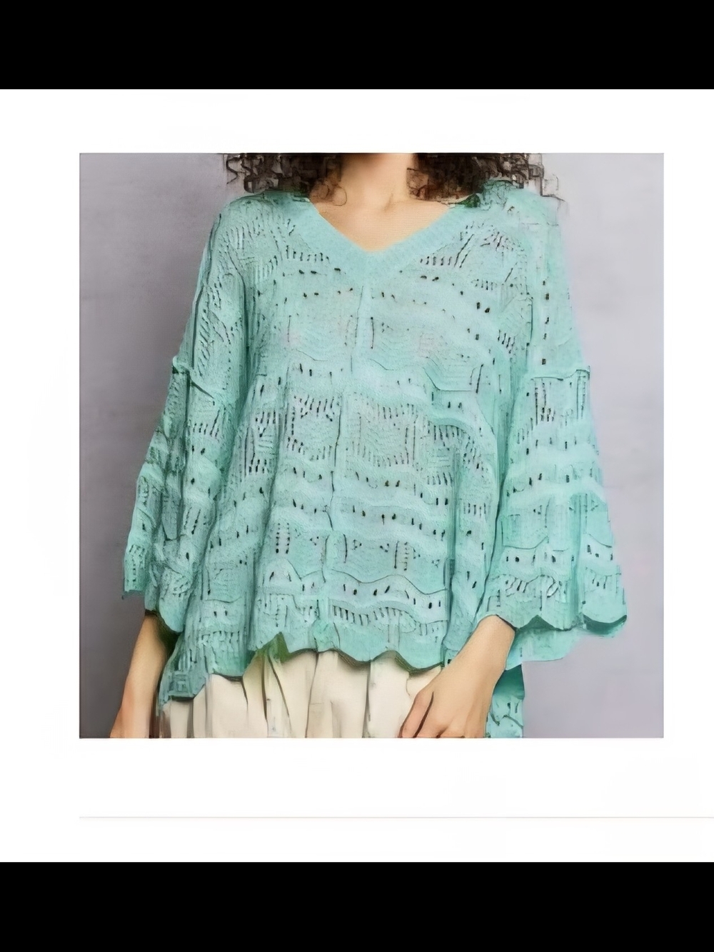Lightweight POL  Knit V-Neck Poncho Sweater in Mint
